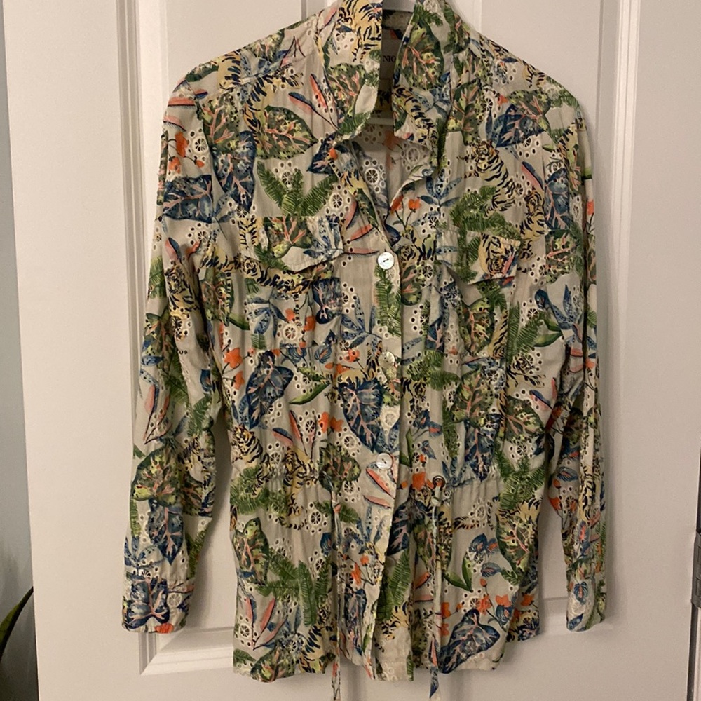 Printed eyelet shirt jacket